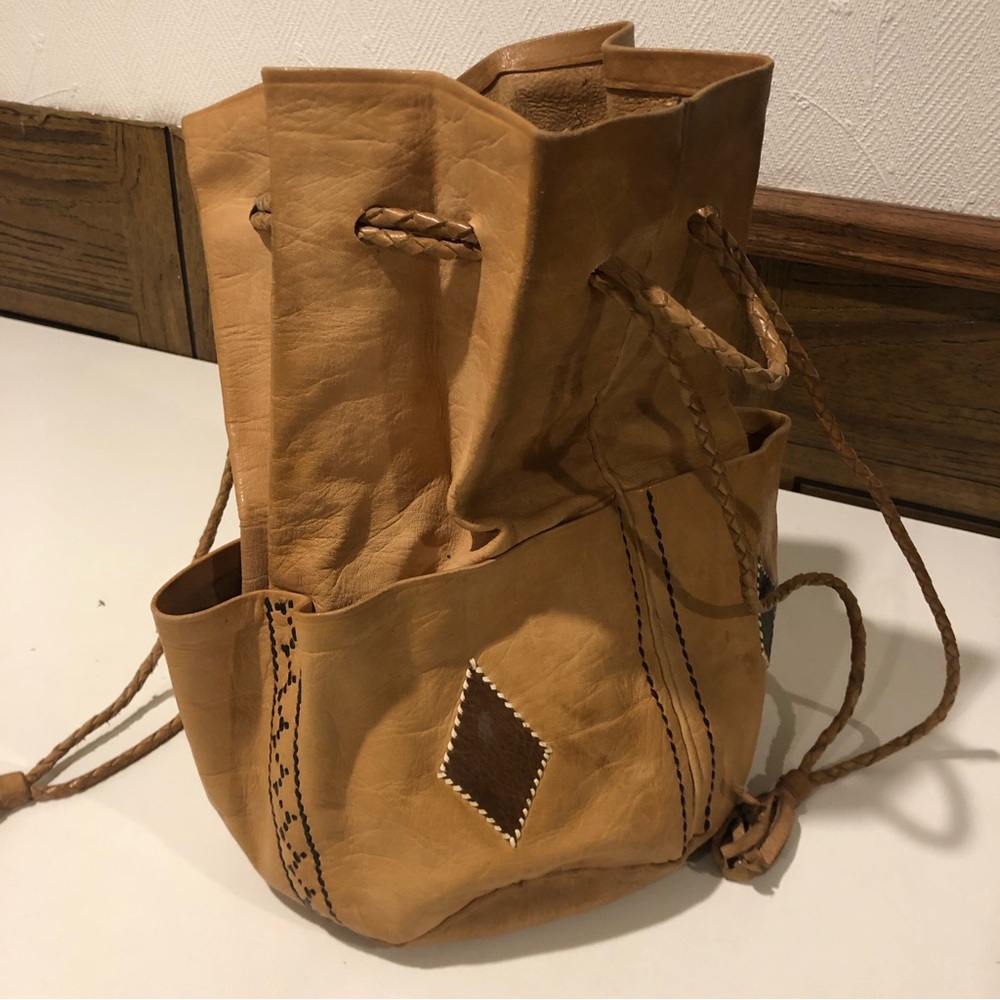 Handmade Leather Drawstring Backpack - Picture 12 of 12